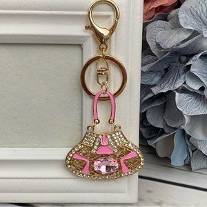 Pink & Silver Crystal Handbag Keychain Charm